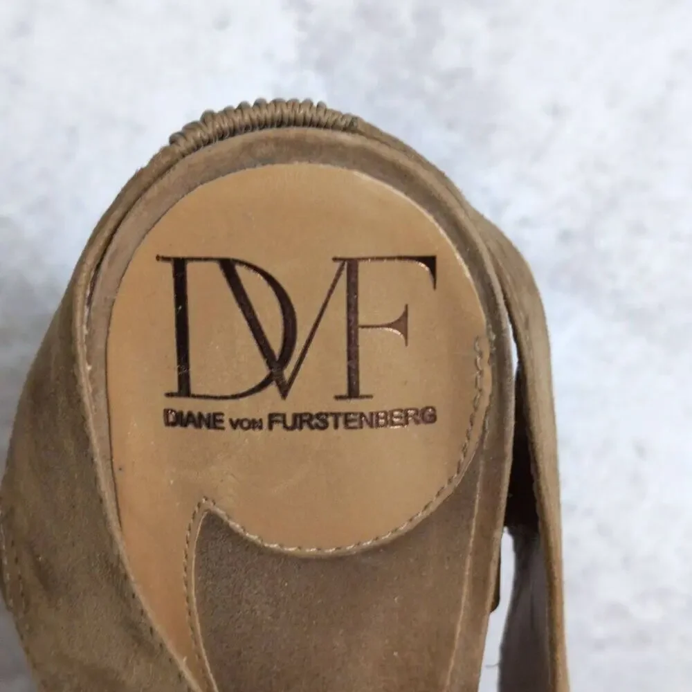 Diane von Furstenberg Zia Crisscross Suede Platform Heels Slingback Sandals 9.5M